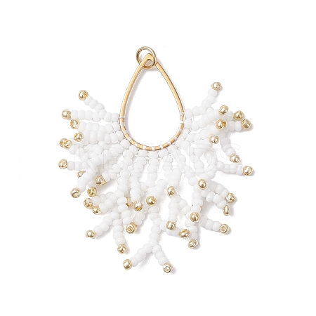 Glass Seed Beaded Imitation Coral Pendants PALLOY-MZ00938-01-1