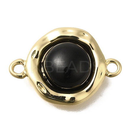 Brass Pave Black Glass Half Round Links Connector Charms KK-K388-19G-1