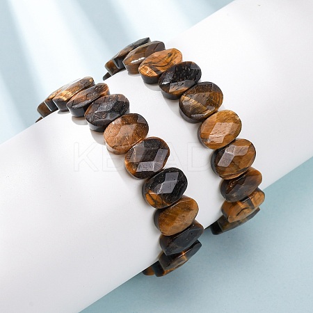 Natural Tiger Eye Faceted Beaded Stretch Bracelets for Women BJEW-K251-07A-1