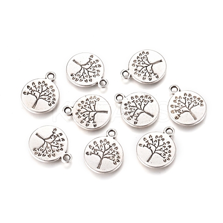 Flat Round with Tree Tibetan Style Alloy Pendants TIBEP-R338-10AS-NR-1