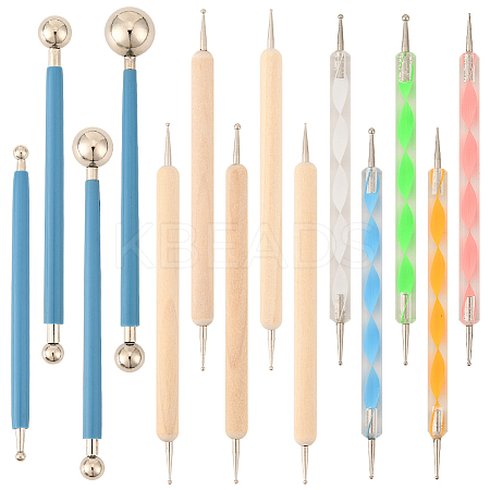 14Pcs 3 Styles Plastic & Wood Double Heads Modeling Clay Sculpting Tools Set TOOL-SP0003-22-1