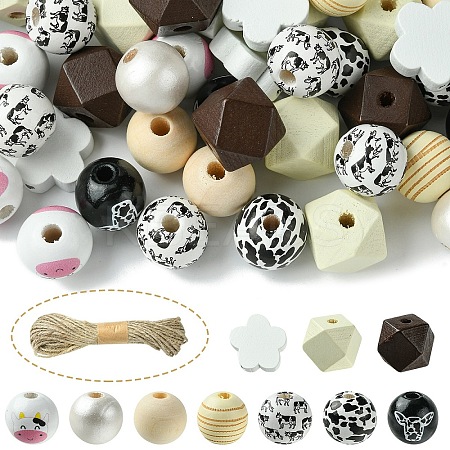 DIY Animal Cattle Theme Wooden Beaded Keychain Making Kits DIY-YW0008-69A-1