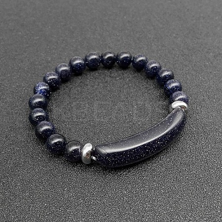 Synthetic Blue Goldstone Bead Stretch Bracelets for Women Men MZ7269-13-1