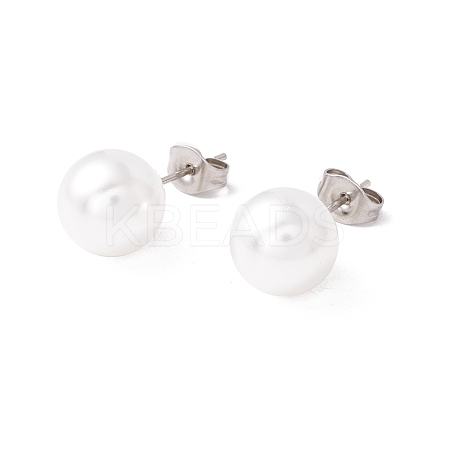 6 Pair Shell Pearl Round Ball Stud Earrings EJEW-A067-18A-P-1
