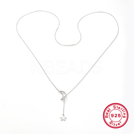 925 Sterling Silver Moon & Star Cable Chain Lariat Necklaces for Women IU6306-1