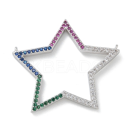 Rack Plating Brass Micro Pave Cubic Zirconia Connector Charms KK-G515-42P-02-1