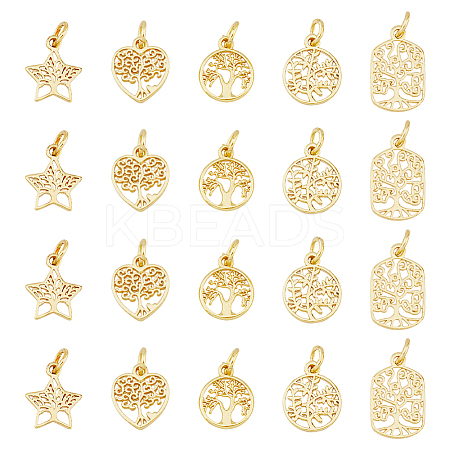 DICOSMETIC 20Pcs 5 Styles Rack Plating Brass Charms KK-DC0004-08-1