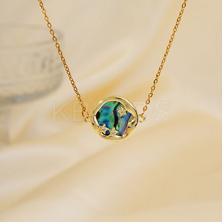 Exquisite Brass Pave Clear Shiny Cubic Zirconia Flat Round with Star Pendant Necklaces DS0332-1