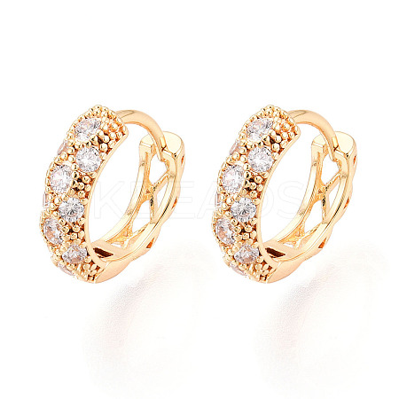 Brass Micro Pave Clear Cubic Zirconia Hoop Earrings EJEW-T048-45G-1