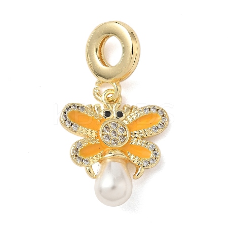 Brass Micro Pave Clear Cubic Zirconia European Dangle Charms KK-D502-02G-1
