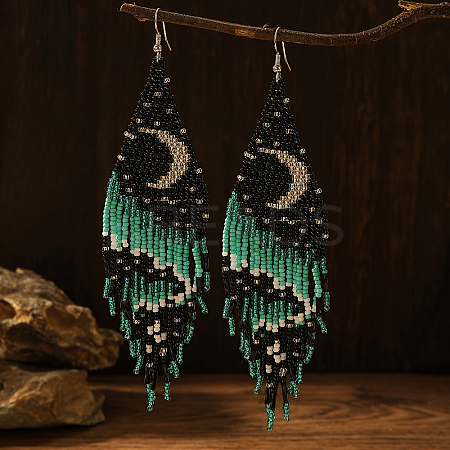 Bohemian Style Moon Pattern Glass Bead Handmade Dangle Earrings for Women DD4276-1