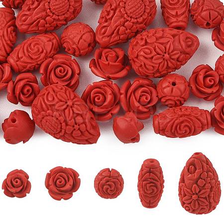 32Pcs 5 Styles Cinnabar Beads CARL-FS0001-01-1