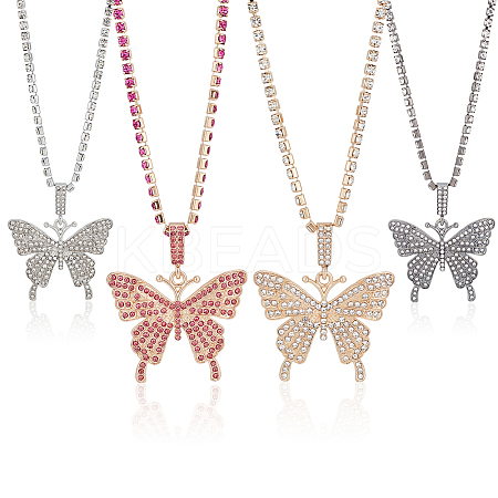 ANATTASOUL 4Pcs 4 Colors Rhinestone Butterfly Pendant Necklaces Set with Cup Chains NJEW-AN0001-33-1