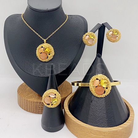 304 Stainless Steel & Cubic Zirconia & Cat Eye Pendant Necklaces & Stud Earrings & Rings & Bangles FS-WGBA184-05-1