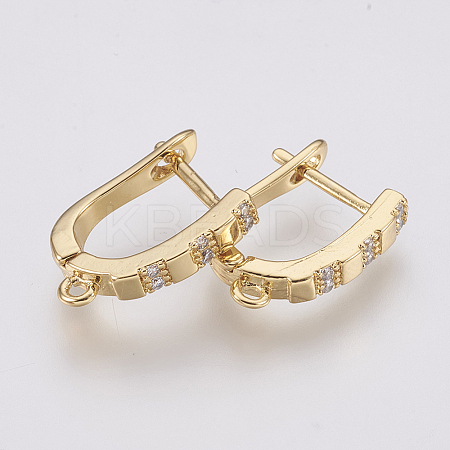 Brass Micro Pave Cubic Zirconia Hoop Earring Findings with Latch Back Closure LS-ZIRC-K075-26G-1