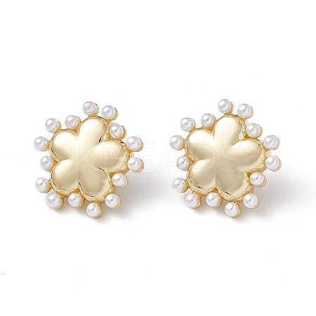 Long-Lasting Plated Brass Stud Earrings with Plastic Pearl for Women EJEW-A088-01G-1