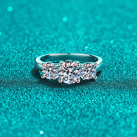 Rhodium Plated 925 Sterling Silver Pave 8.2x4.9mm Moissanite Finger Rings WG3C802-13-1