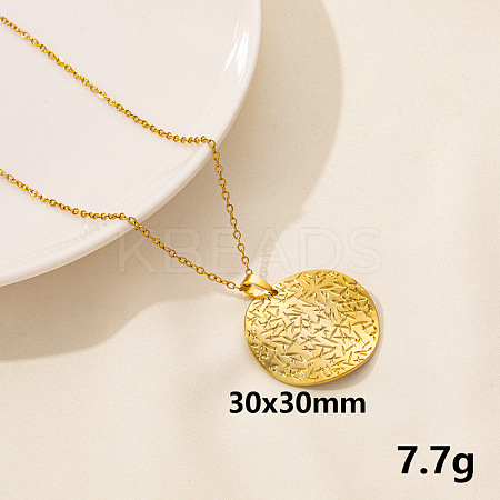 Vintage Stainless Steel Geometric Flat Round Pendant Necklace for Women AO1780-12-1
