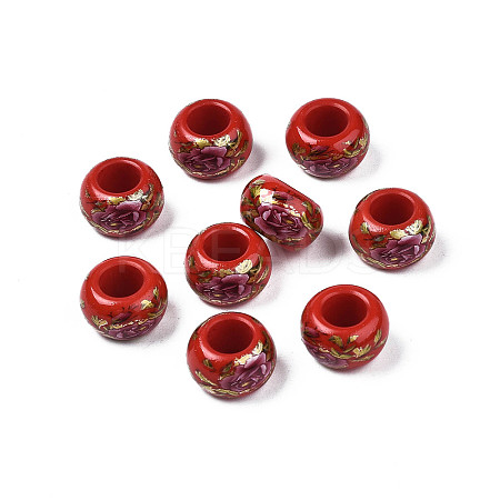 Flower Printed Opaque Acrylic Rondelle Beads SACR-S305-27-H03-1
