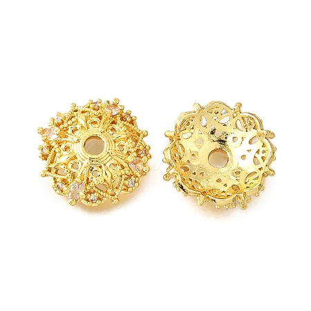 Flower Brass Micro Pave Clear Cubic Zirconia Bead Caps KK-V008-30G-1