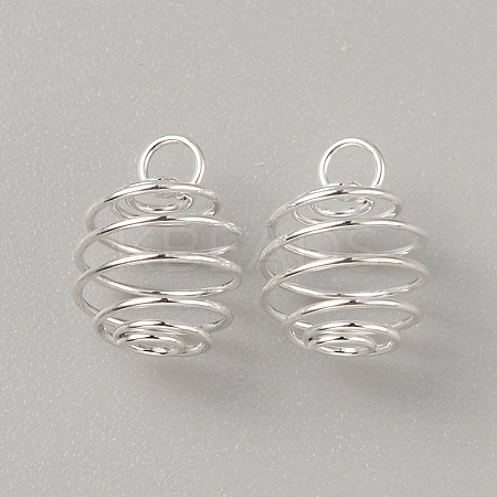 Stainless Steel Spiral Bead Cage Pendants STAS-WH0016-57S-1