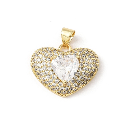 5Pcs Brass Micro Pave Clear Cubic Zirconia Pendants KK-B141-05G-02-1