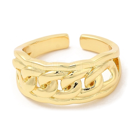 Rack Plating Brass Curb Chains Open Cuff Rings RJEW-R138-02G-1