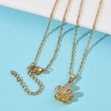 Brass Micro Pave Clear Cubic Zirconia Pendant 304 Stainless Steel Chain Necklaces for Women NJEW-D341-12C-G-1