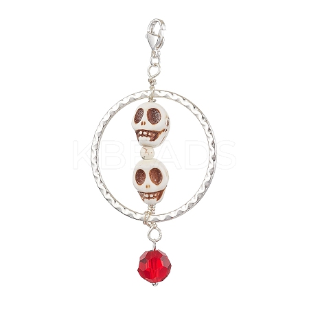 Halloween Skull Synthetic Turquois & Alloy Pendant Decoration HJEW-JM02108-1