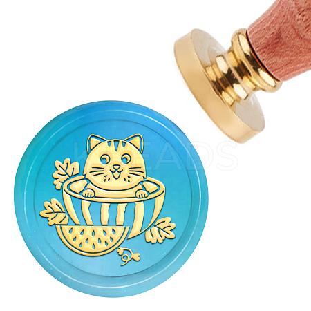 Brass Wax Seal Stamp with Handle AJEW-WH0184-0286-1