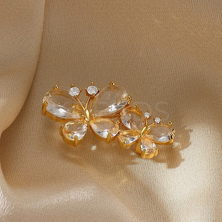 Butterfly Brass Pave Clear Cubic Zirconia Brooches for Backpack Clothes JEWB-Z037-01G-1