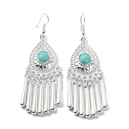 Silver Alloy Chandelier Earrings with Synthetic Turquoise EJEW-D092-01B-S-1