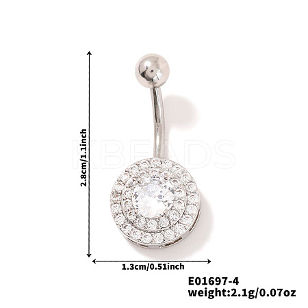 Chic Flat Round Brass Full Crystal Rhinestone Curved Barbell Belly Button Rings with Shiny Delicate Design YW9589-4-1