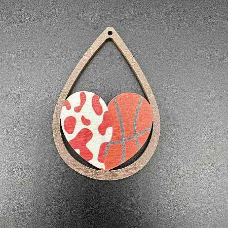 Sport Ball Theme Single Face Printed Wood Big Pendants WOOD-WH0036-10C-1