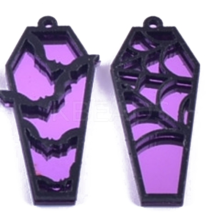 Halloween Spider Web Bat Coffin Shaped Acrylic Pendants PW-WG5541A-06-1