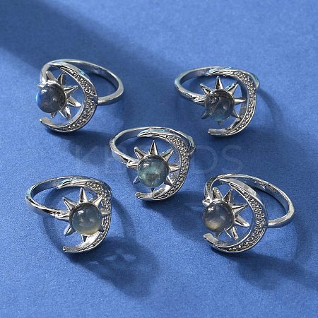 Natural Labradorite Finger Rings RJEW-E067-04P-1