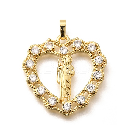 Religion Themed Rack Plating Brass Micro Pave Cubic Zirconia Pendants KK-L226-007G-12-1