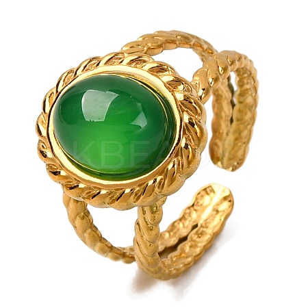 Oval Natural Dyed & Heated Green Onyx Agate Finger Rings RJEW-Q822-25G-02-1
