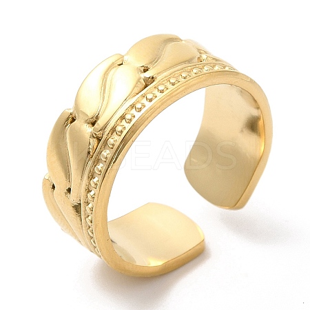 304 Stainless Steel Textured Open Cuff Ring for Women RJEW-I098-08G-1