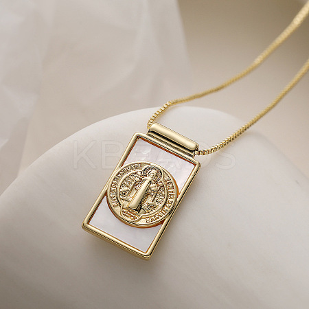 Brass with Natural Shell Rectangle Pendant Necklaces WG6A025-03-1