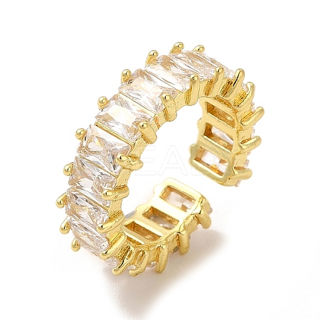 Cubic Zirconia Rectangle Open Cuff Ring RJEW-G282-02G-02-1