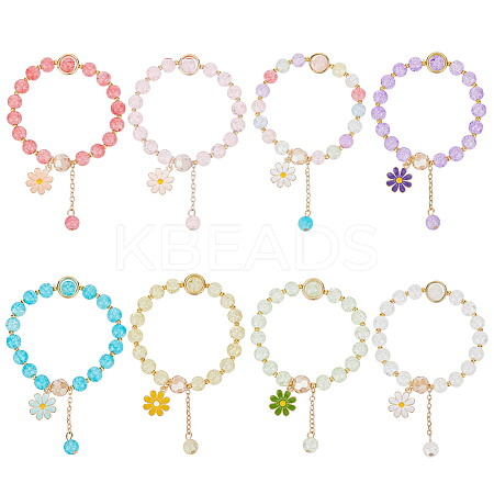8Pcs 8 Colors Glass Round Beaded Stretch Bracelets Set BJEW-AN0001-75-1