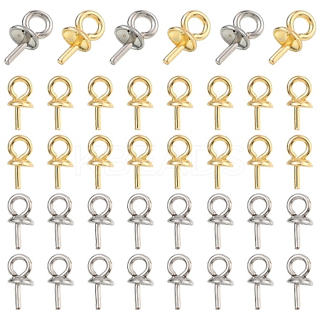 60Pcs 2 Colors 304 Stainless Steel Cup Pearl Peg Bails Pin Pendants STAS-YW0003-64-1