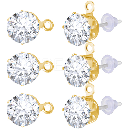 30Pcs Clear Cubic Zirconia Stud Earring Findings EJEW-BBC0002-07B-1