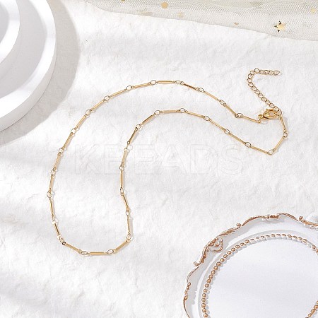 304 Stainless Steel Cuboid Bar Link Chain Necklaces for Women Men NJEW-JN05196-01-1
