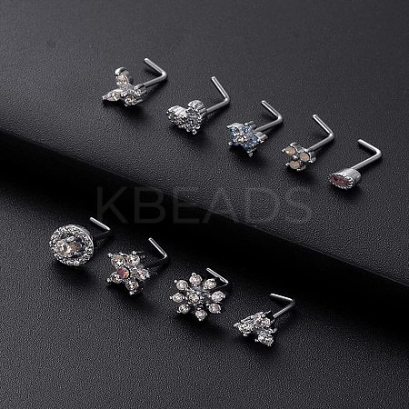 316L Surgical Stainless Steel Clear Cubic Zirconia L-Shaped Nose Rings WG135CD-15-1