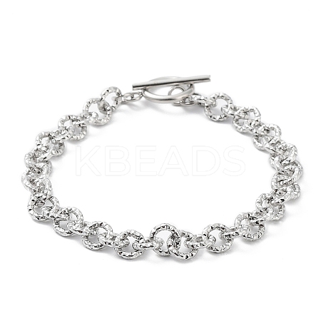 Non-Tarnish 304 Stainless Steel Textured Rolo Chain Bracelet BJEW-K226-02P-1