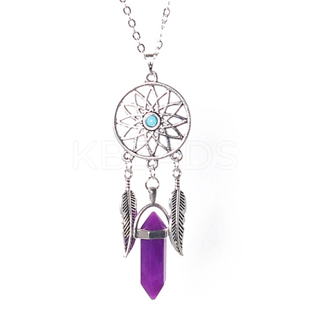 Platinum Aolly Web with Feather Shape Alloy Pendant Necklace PW-WG42683-03-1
