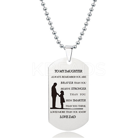 201 Stainless Steel To My Daughter Dog Tag Pendant Ball Chain Necklaces FS-WG527E6-07-1