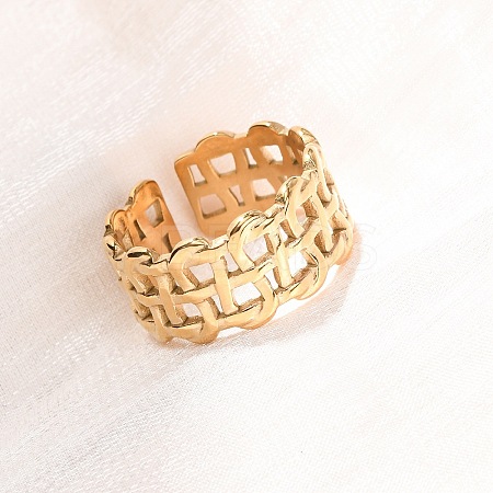 304 Stainless Steel Open Cuff Rings for Women RJEW-K309-10C-G-1